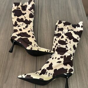 Cow print kitten heel